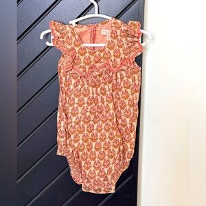 Pink Chicken girls ruffled onesie. Size 6-12m. Great condition!